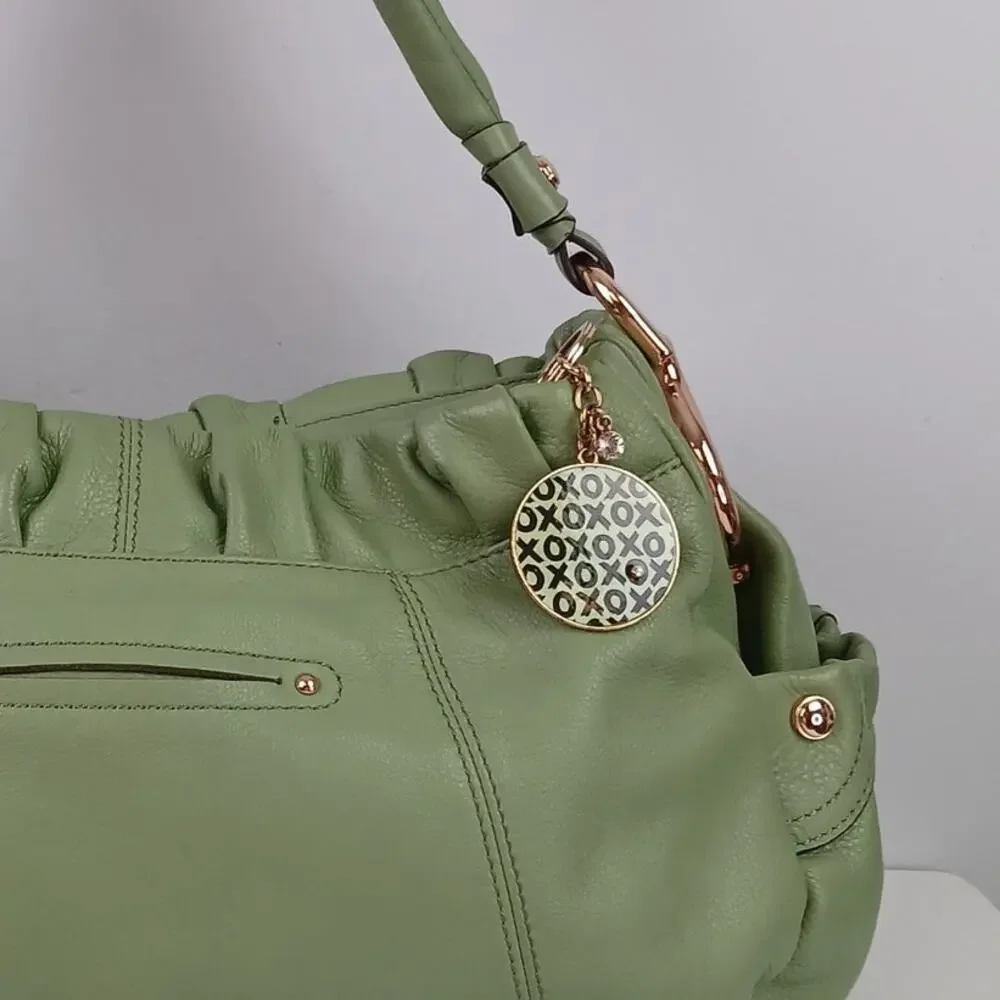B Makowsky Buttery Green Leather Top Handle Hobo Purse Gold Hardware